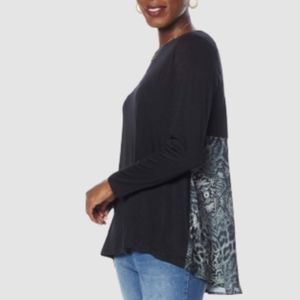 DG2 Diane Gilman Black Combo Hi-Low Hem Peplum Top Plus Size 1X